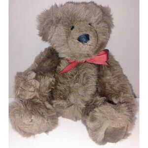 Vintage Mary Meyer Plush Sitting Bear 11" Brown with Ribbon 1995 Jointed